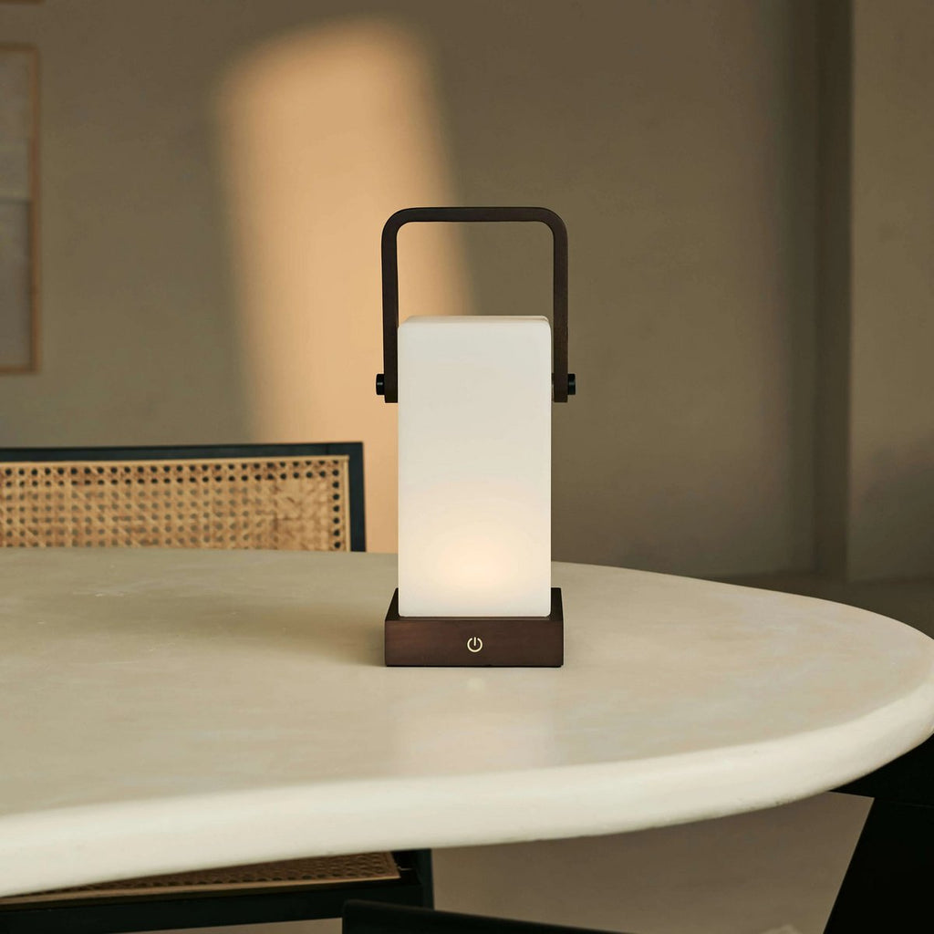 Harper Donkerbruine Houten Lamp – Snoerloze Oplaadbare Tafellamp met Handvat