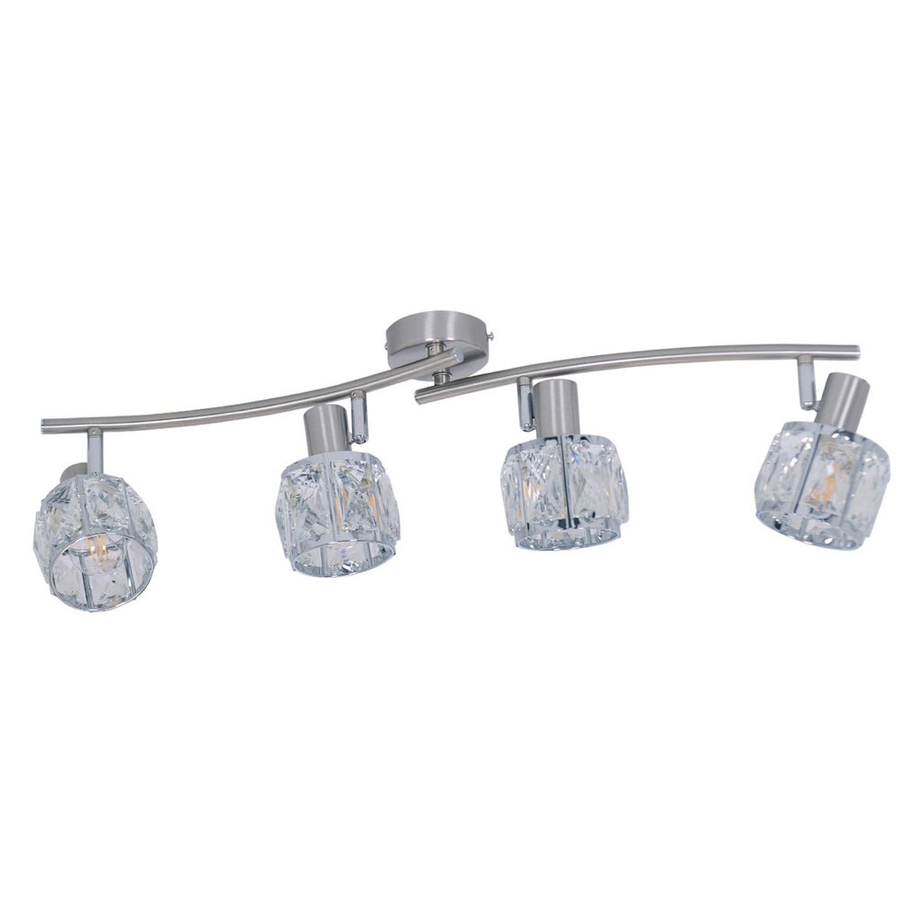 4-geleide plek "Josefa" met E14-versie Filament, metalen plafondlamp en glas in roestvrijstalen look, met E14-versie Filamentlampen inbegrepen, lamp voor woonkamer, eetkamer, gang of gang 70 x 8 cm