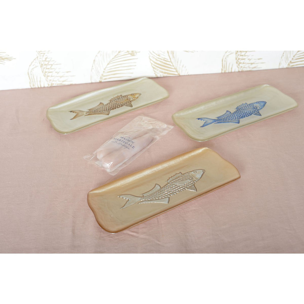 RECHTHOEKIGE KARAMELSCHAAL MET ZILVEREN VISSEN 31,7X12,7CM