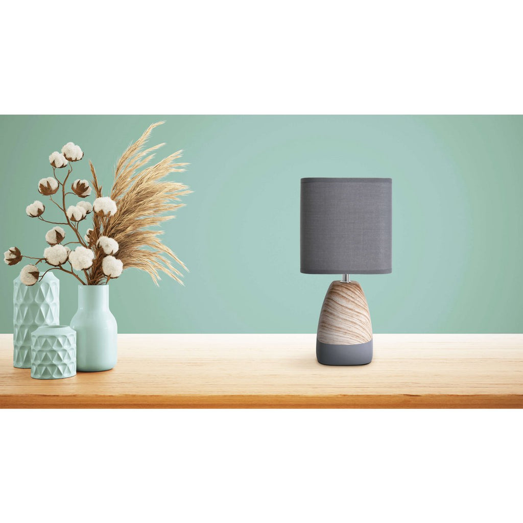 Liv · Houten tafellamp met linnen kap — grijs