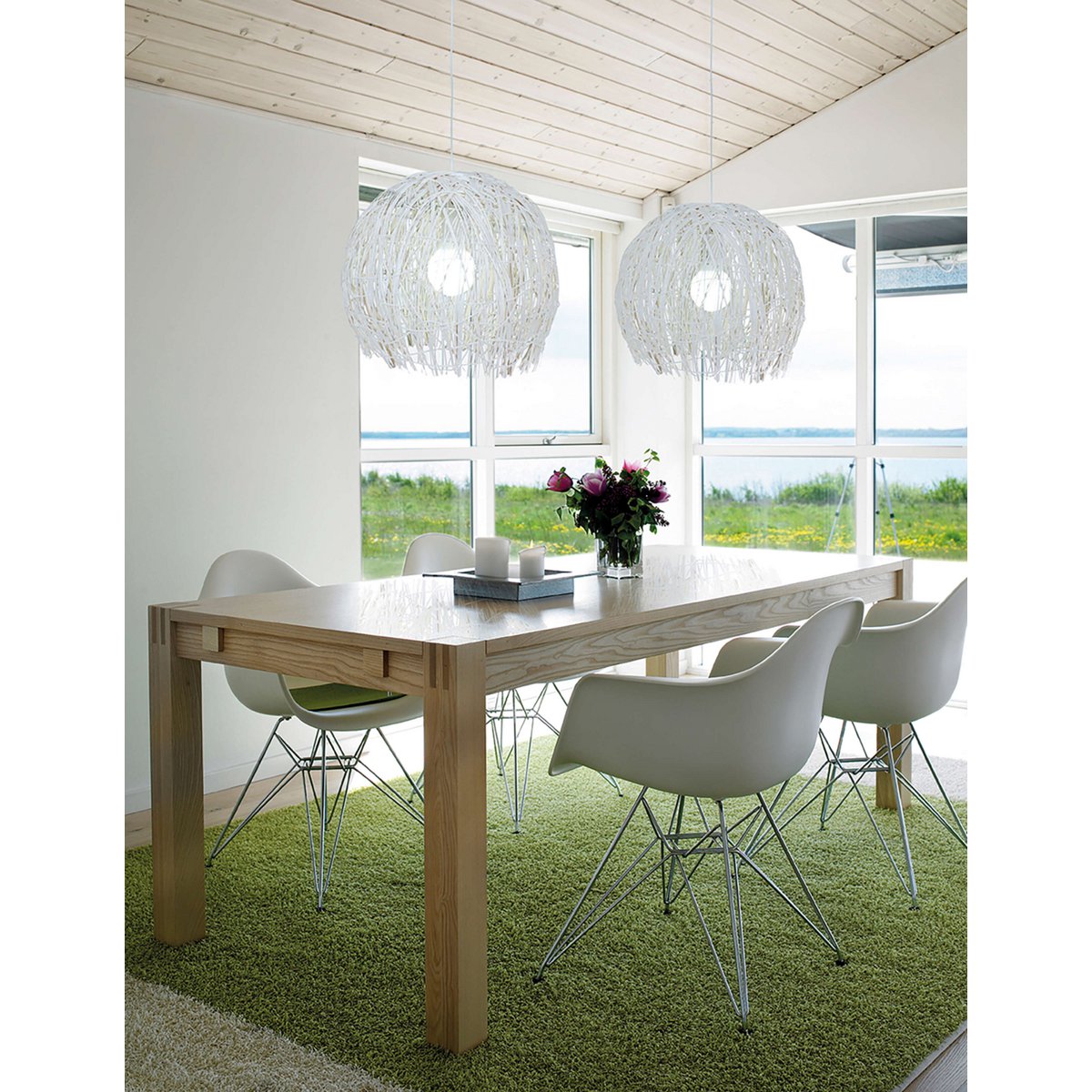 Korb hanger lamp "struwel" Ø 40, gemaakt van witte rattan, e27 -versie.