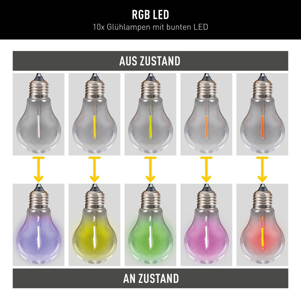 10-geleide zonne-buitenkant lichte keten "Linda" Totale lengte 370 cm, 10 ballen (afstand 20 cm) met Ø 6 cm, plastic, RGB kleurverandering
