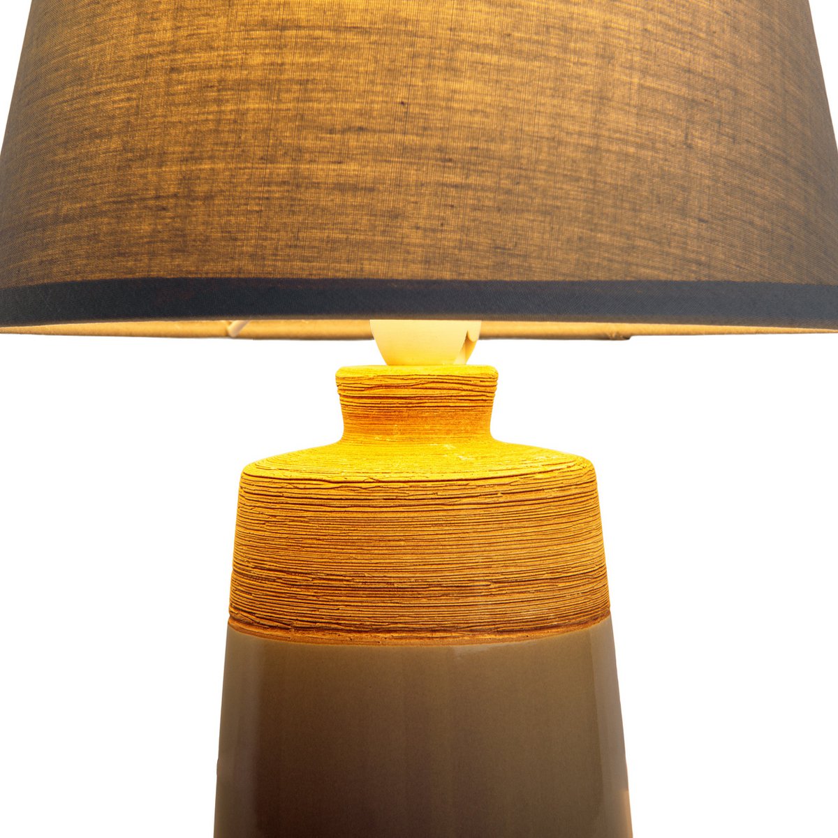 Liv · Houten tafellamp met linnen kap — grijs