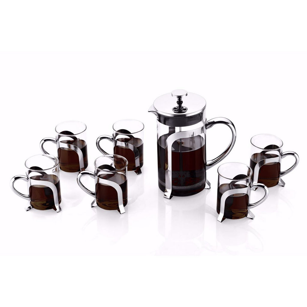 Glazen bekers met zilveren metalen decoratie - set van 2