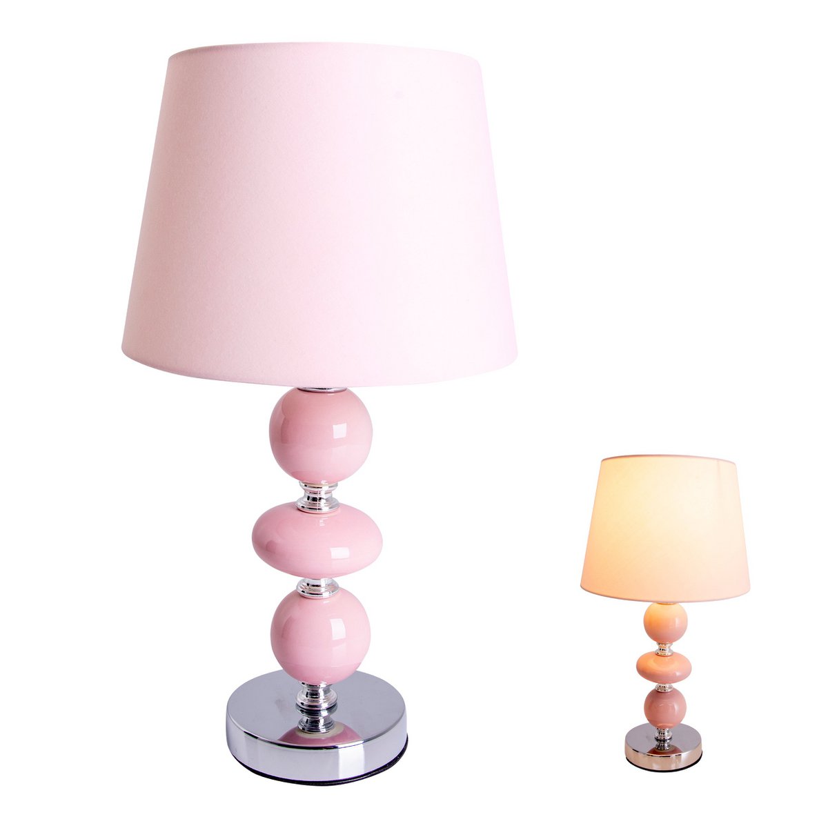 Liv · Houten tafellamp met linnen kap — roze