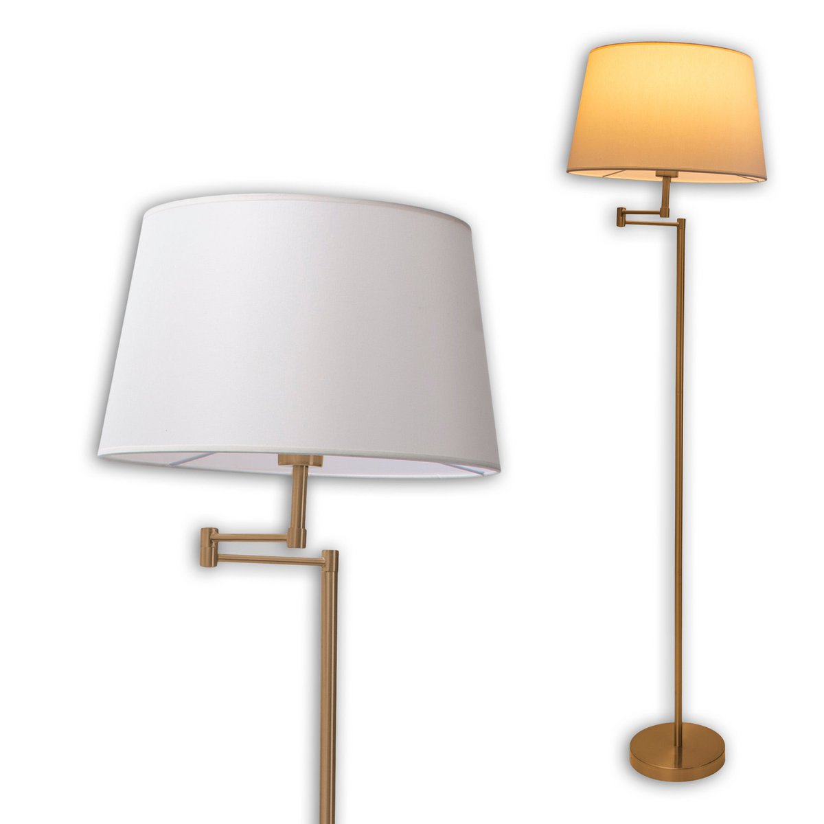 Staande lamp "Bologna" Hoogte 158 cm gemaakt van metaal in Matt Brass, Beier TextalsPreu, E27