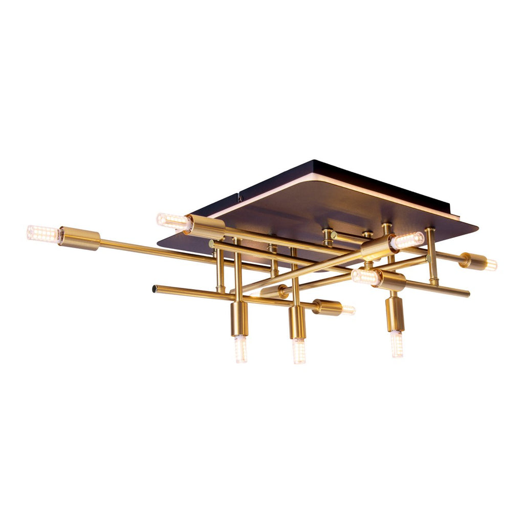 LED -plafondlamp "Ancona" met achtergrondverlichting gemaakt van metaal in zwart en messing, G9 -versies, lamp voor woonkamer, eetkamer, gang en kantoor, ca.