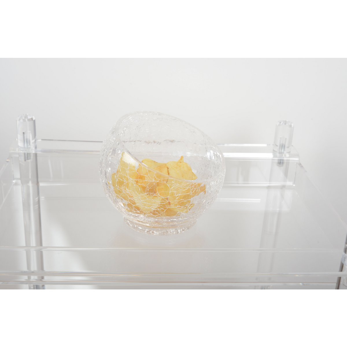 Glazen kom gebarsten effect groot model 18x18x15cm