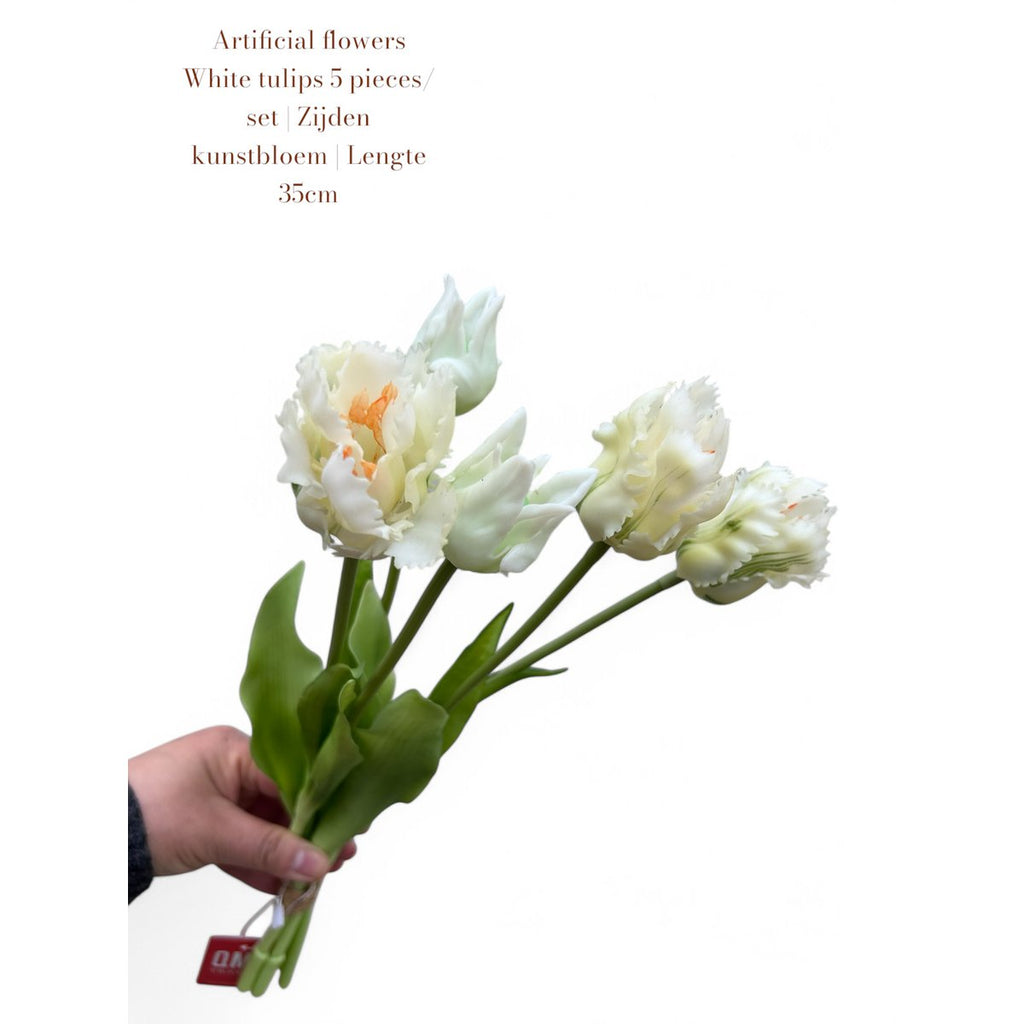 Artificial flowers  White tulips 5 pieces/set | Zijden kunstbloem | Lengte 35cm