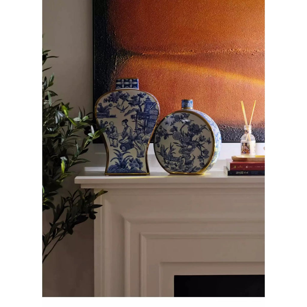 Nieuwe Chinese stijl, oosterse Parijse Delfts blauwe porselein vazen/lage stijl