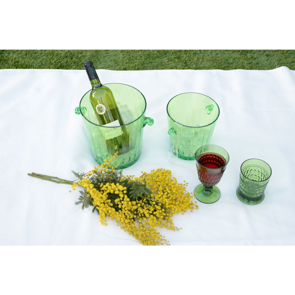 Groene ijsemmer met transparante tang 16.6x16.6x17cm