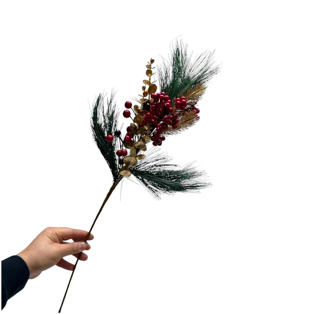 Kerstbloemcombinatie  | Zijden kunstbloem | Lengte 61cm  1pcs