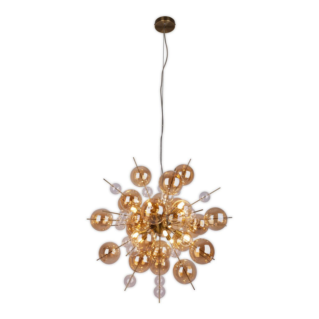 Hanger lamp "explosie" barnsteen gemaakt van metaal en glas, G9 -versies, hangende lamp voor eetkamer, woonkamer, gang of kantoor, hangende lamp ØCA. 65 cm