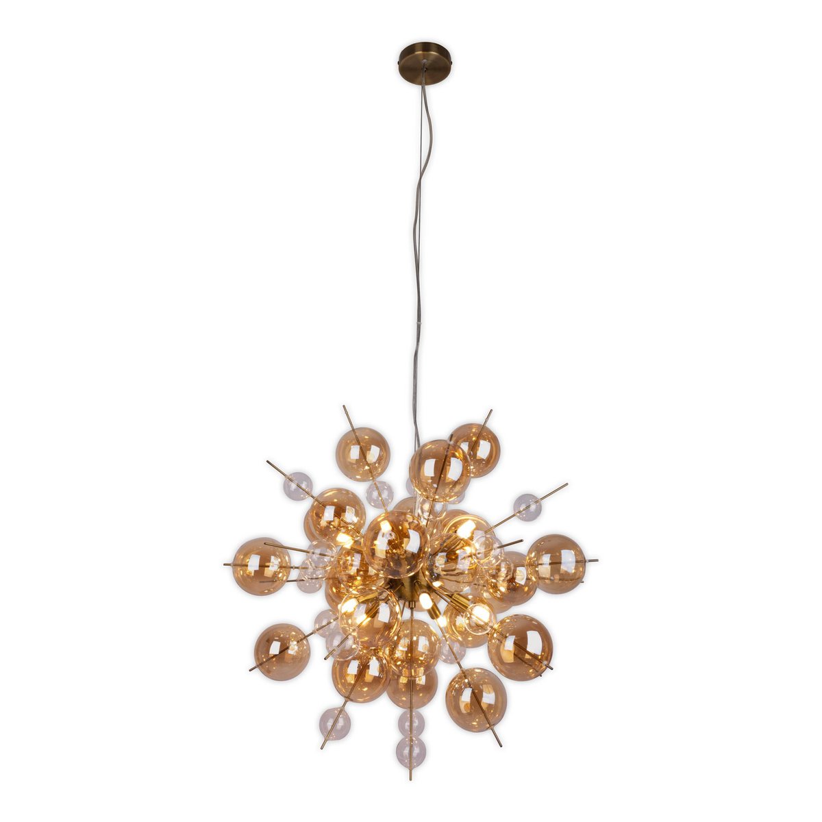 Hanger lamp "explosie" barnsteen gemaakt van metaal en glas, G9 -versies, hangende lamp voor eetkamer, woonkamer, gang of kantoor, hangende lamp ØCA. 65 cm