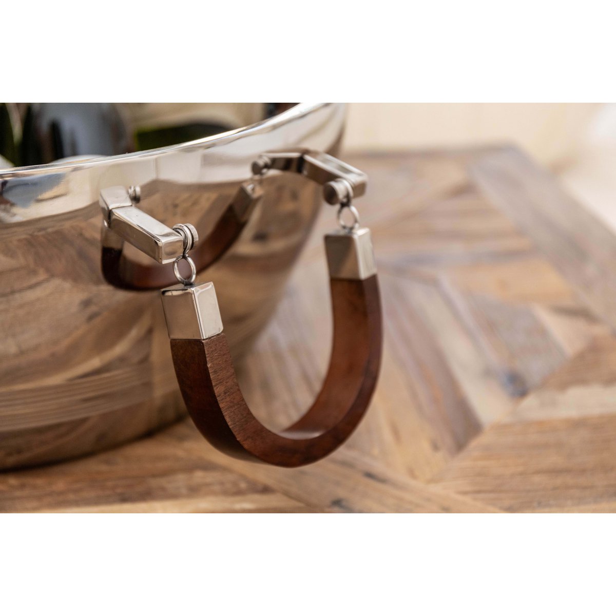 Dubbele muur champagne emmer met houten handvat 48x48x20cm