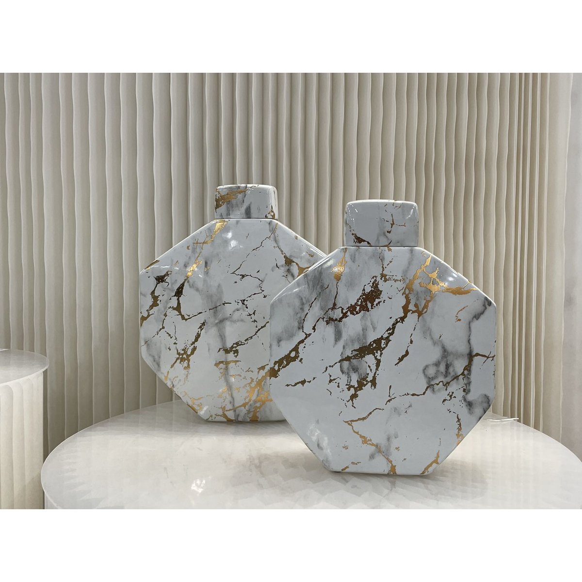 Gouden lak marmeren patroon zeshoek decoratieve pot (klein formaat)
