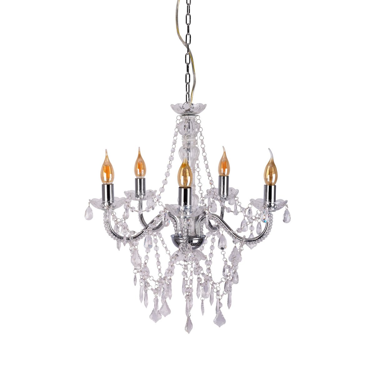 5 Kroon "Cecilia" voor E14 -aansluiting, Ø 52 cm, gemaakt van metaal en acryl, in chroom