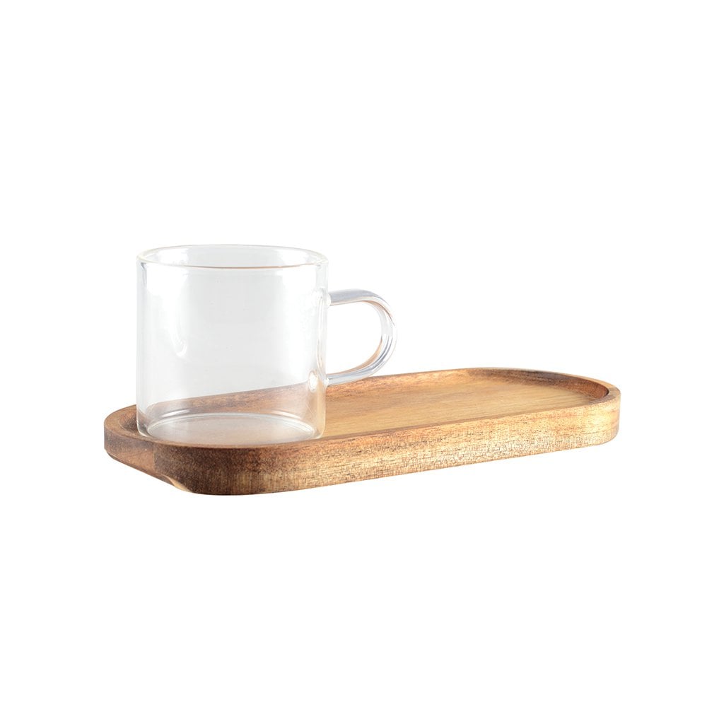 Glazen koffiekopje met houten lade 20x8x6,5 cm