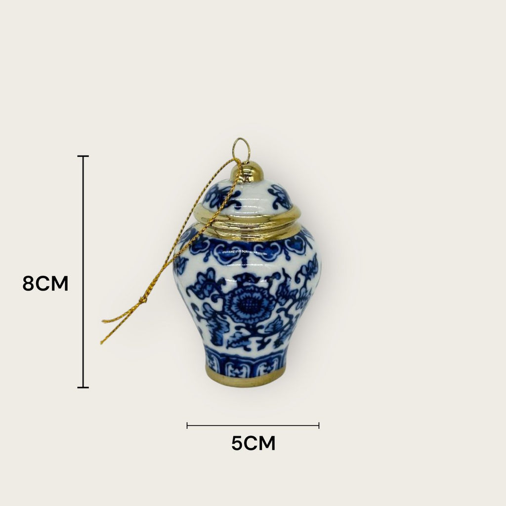 Blauw-wit porseleinen mini kersthanger