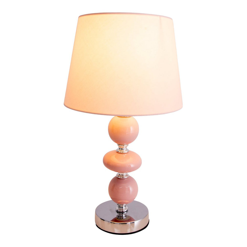Liv · Houten tafellamp met linnen kap — roze