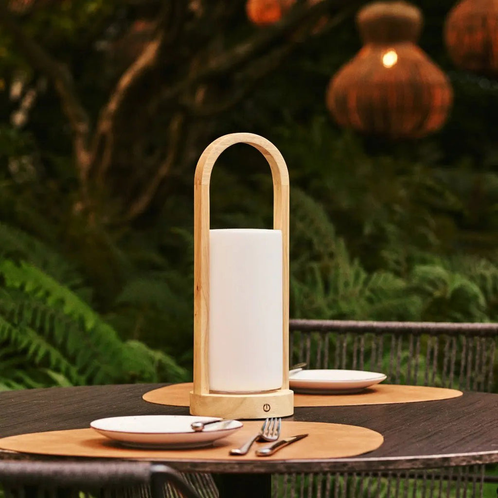 Evie Lichtbruine Oplaadbare Houten Tafellamp – Dimbaar & Snoerloos