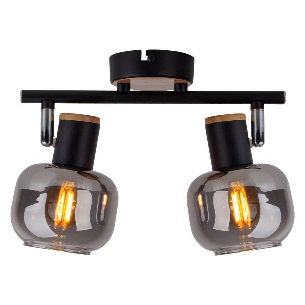 2 Spot plafondlamp "fumoso", metalen plafondlamp en rookglas in zwart en natuur, met E14 -aansluiting, voor eetkamer, woonkamer, gang of kantoor, 40 x 20 cm