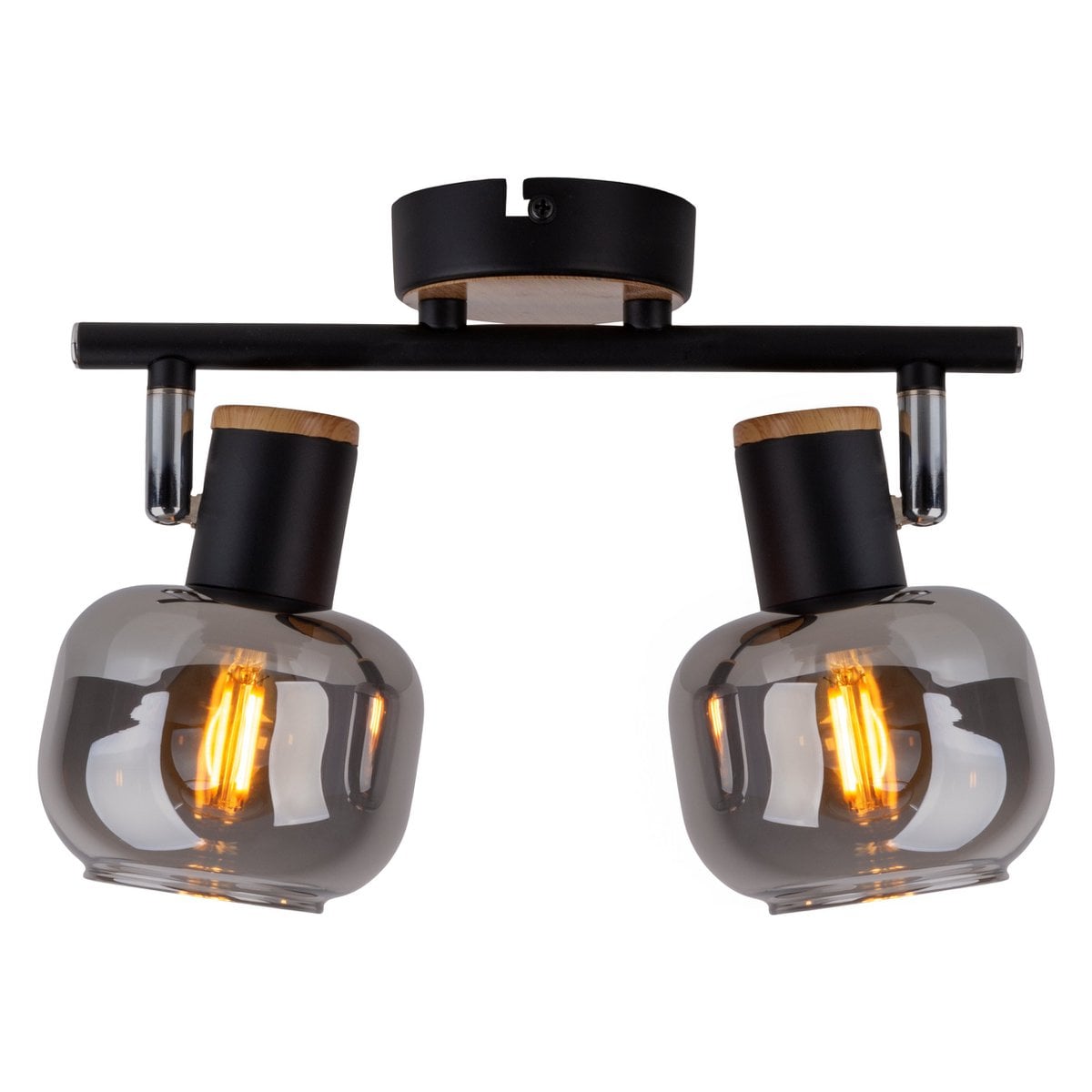 2 Spot plafondlamp "fumoso", metalen plafondlamp en rookglas in zwart en natuur, met E14 -aansluiting, voor eetkamer, woonkamer, gang of kantoor, 40 x 20 cm