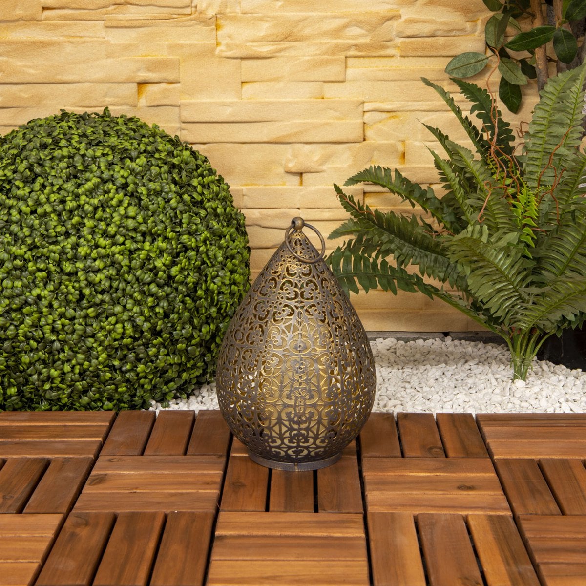 LED Decol Light 27,8 cm hoog in antiek goud, voor buiten, gemaakt van metaal en plastic, met geïntegreerde LED