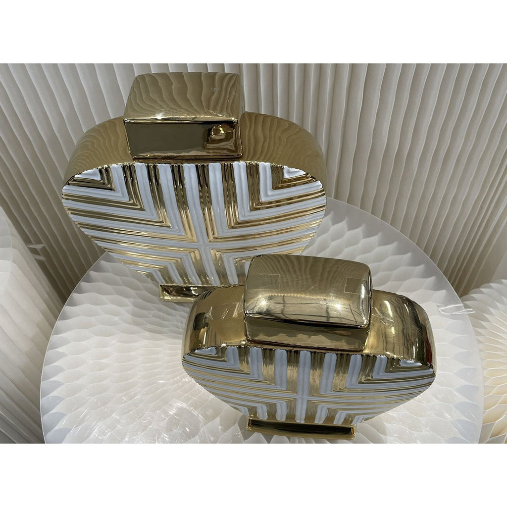 Prachtige goud-witte kunstdecor geïnspireerde pot groot formaat