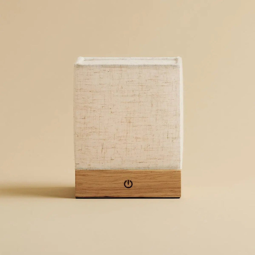 Zano lichtbruine draadloze lamp met hout en linnen - stemmingsverlichting, LED -tafellamp met batterij