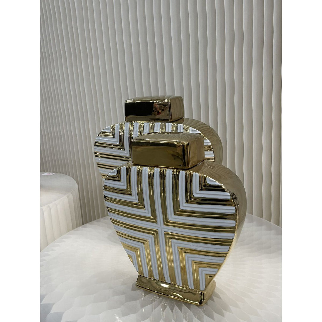 Prachtige goud-witte kunstdecor geïnspireerde pot groot formaat