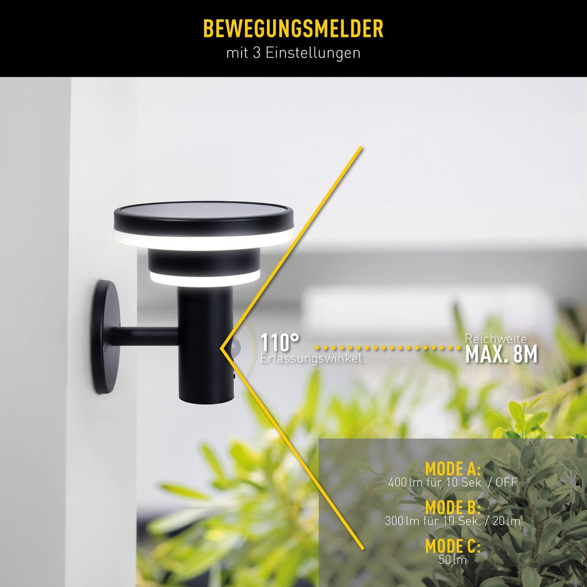 LED Solar Buitenwandlamp "Nora", voor buiten, wandlamp - metaal en plastic in het zwart, met geïntegreerde LED