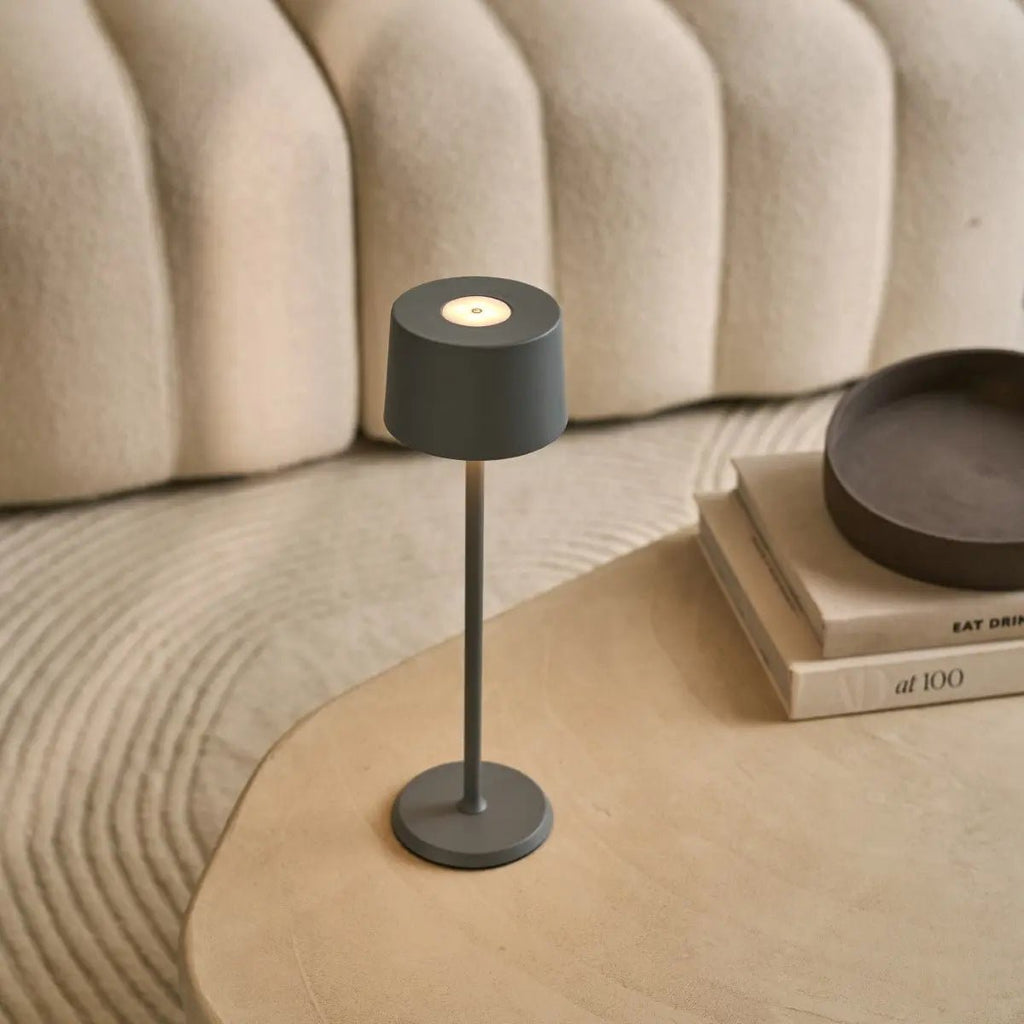 David Trout grijze oplaadbare ijzeren tafellamp – dimbaar en draadloos met 120 uur batterij