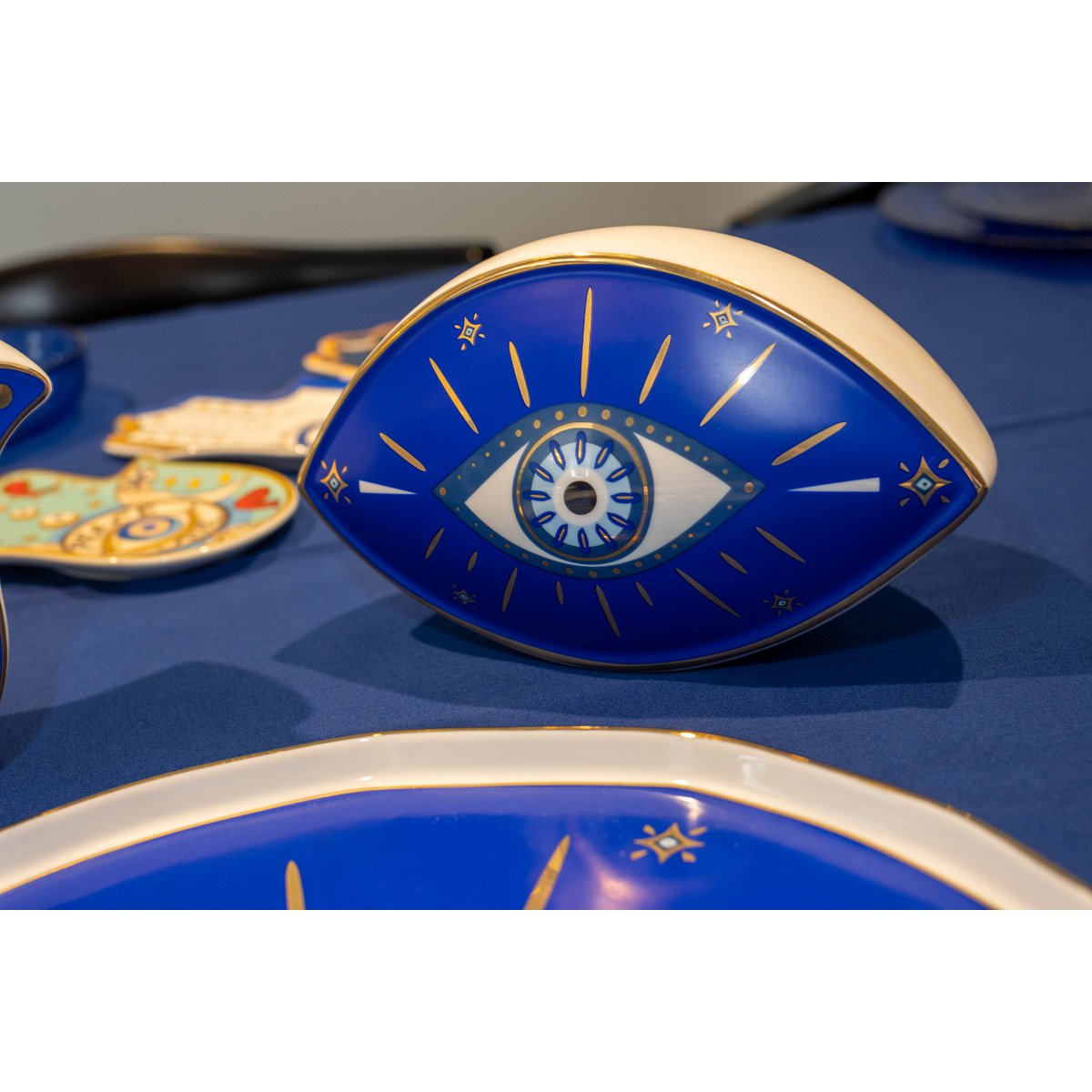 Donkerblauw decoratief oog 20x12x13,5 cm