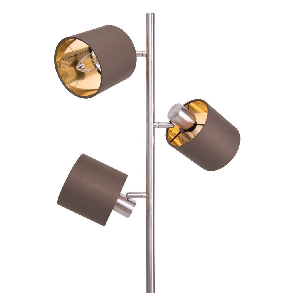 Staande lamp "maron" gemaakt van metalen satine-mat met stof paraplu's in bruin, met E14-aansluiting, voor eetkamer, woonkamer, gang of kantoor, lamp voor woonkamer, eetkamer, hal en kantoor, staande lamp in 153 cm High