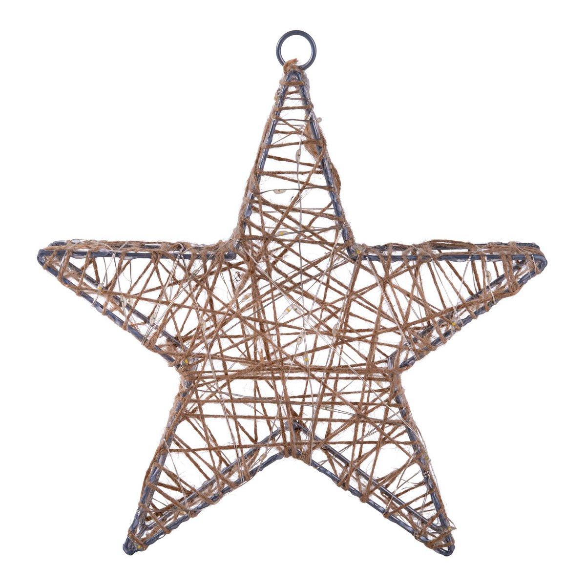 2 Set LED-kerstdecoratie "Metal Star" Ø 25 cm-Christmas Decoraties gemaakt van metaal en textiel in de natuur, met stevig ingebouwde LED's