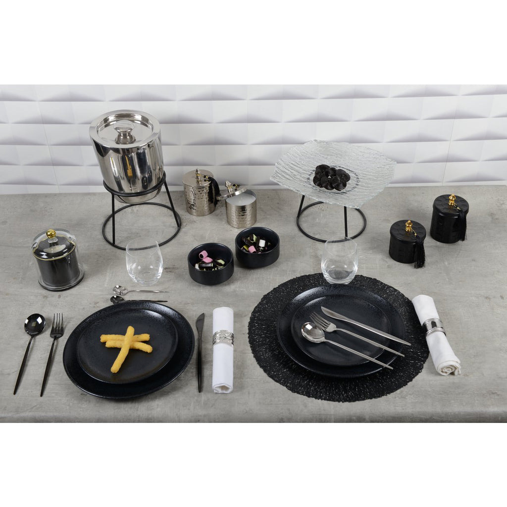 Mat zwart dessertplaat met schittering 21 cm