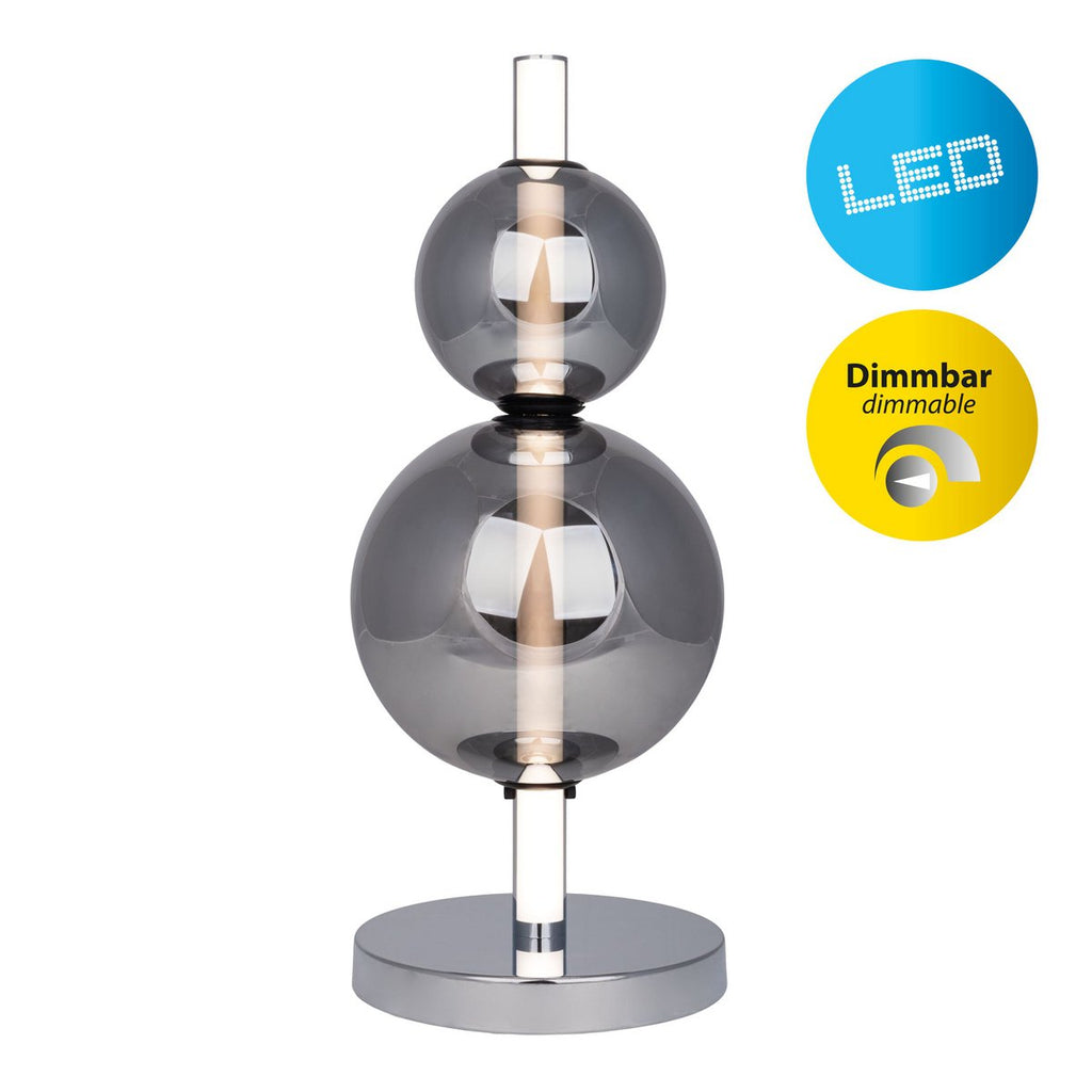 Liv · Houten tafellamp met linnen kap — chroom