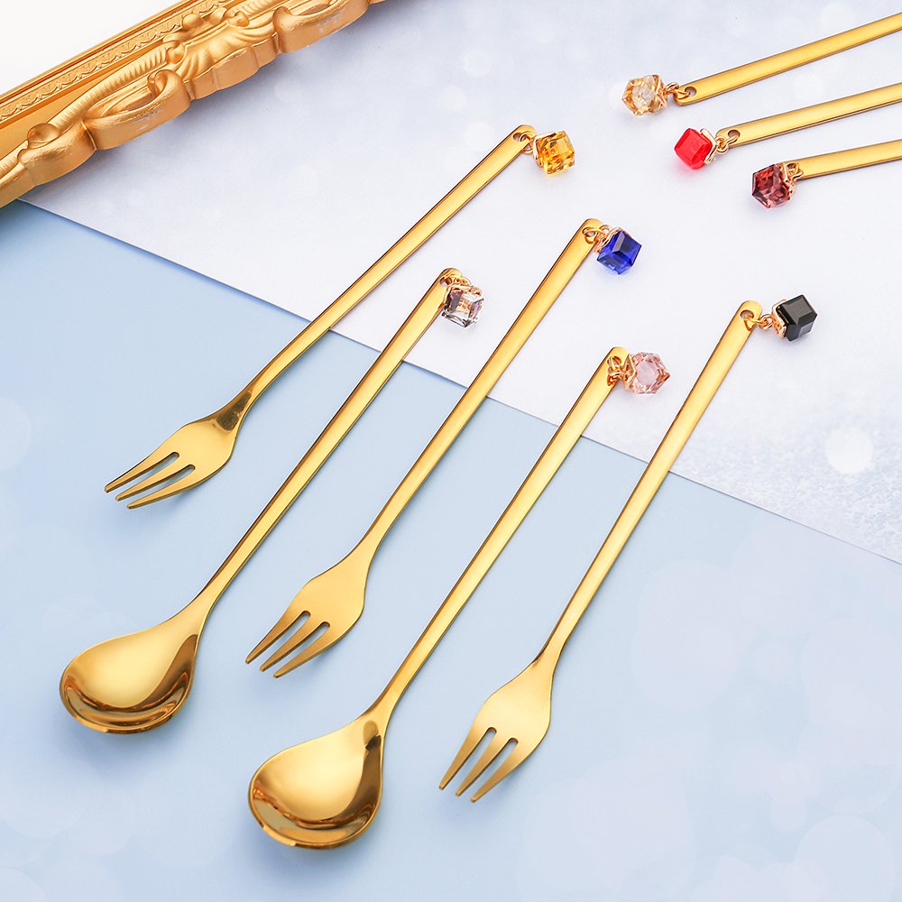Gouden lepels met multi -gecolarde diamanten - set van 6