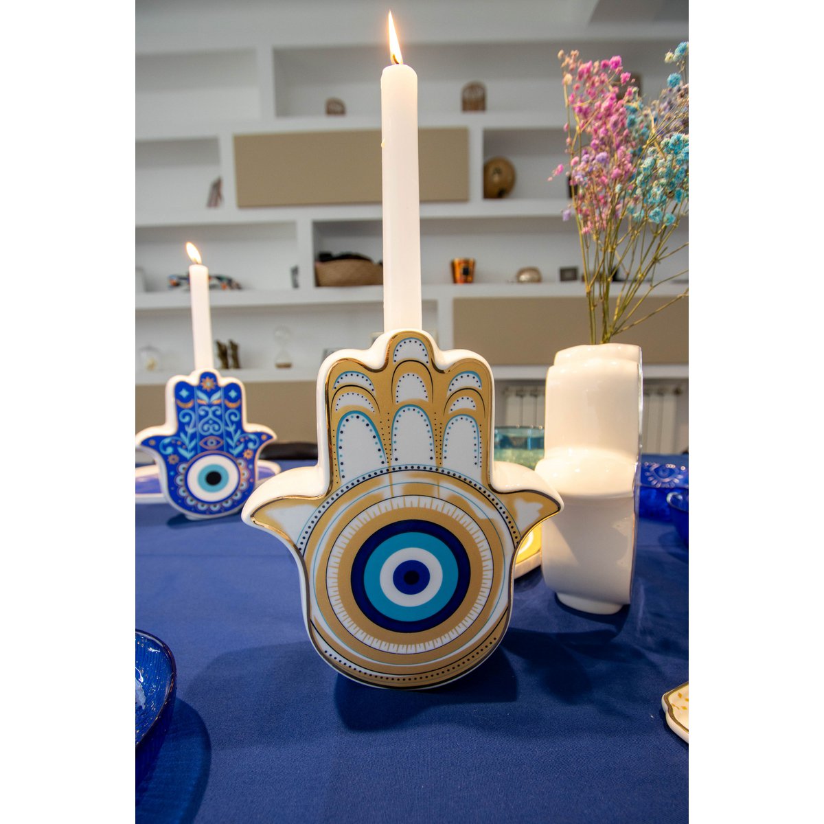 Wit en gouden handvaas 17,5x6.2x20cm