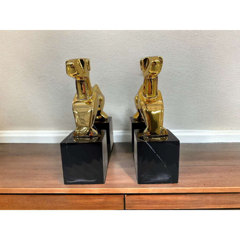 Modernist Art Deco Chrome Terrier Statues  Puppy Bookends (Set of 2)