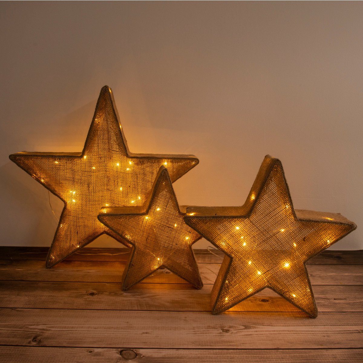 Liv · LED-kerstdecoratie — set van 3 sterren bruin
