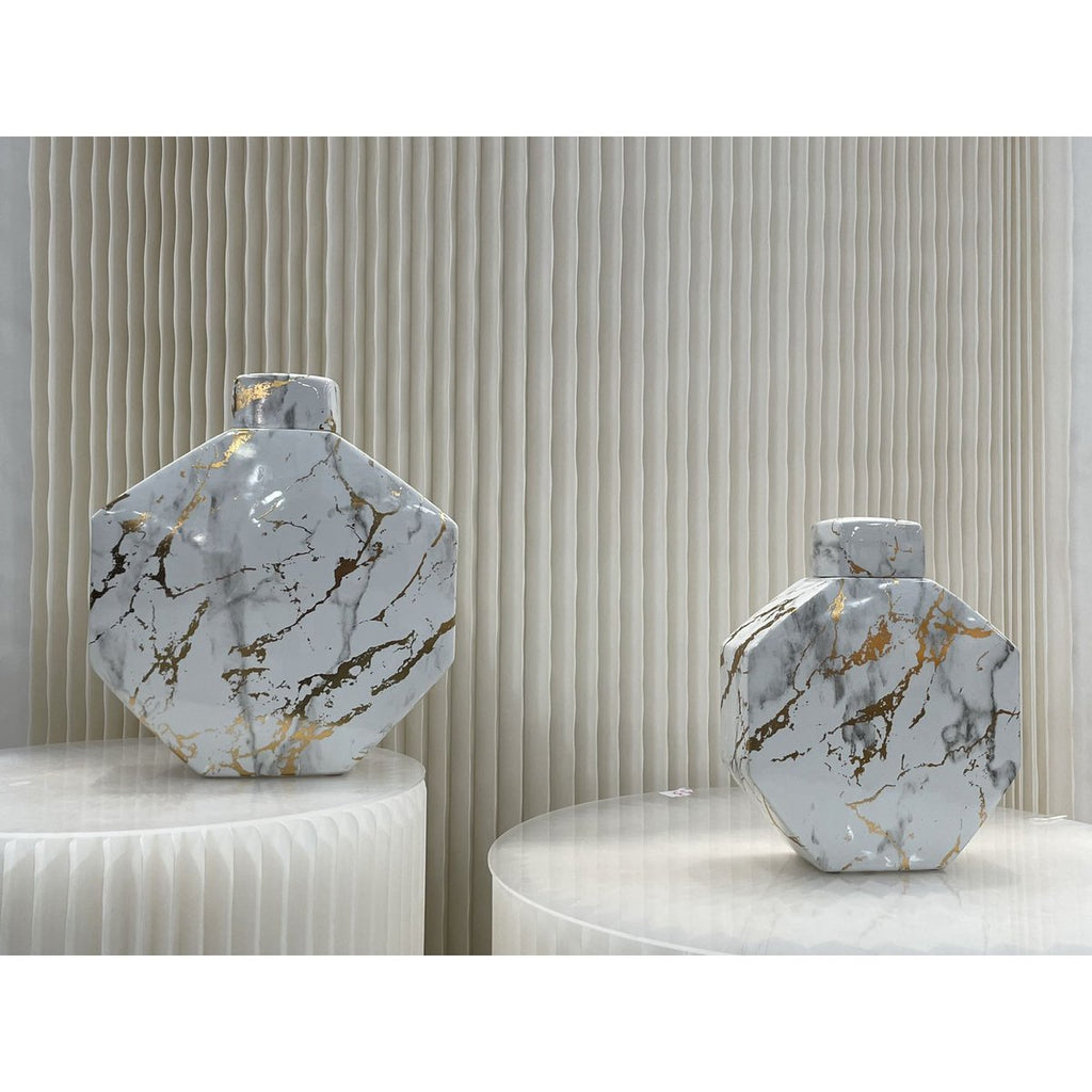 Gouden lak marmeren patroon zeshoek decoratieve pot (klein formaat)