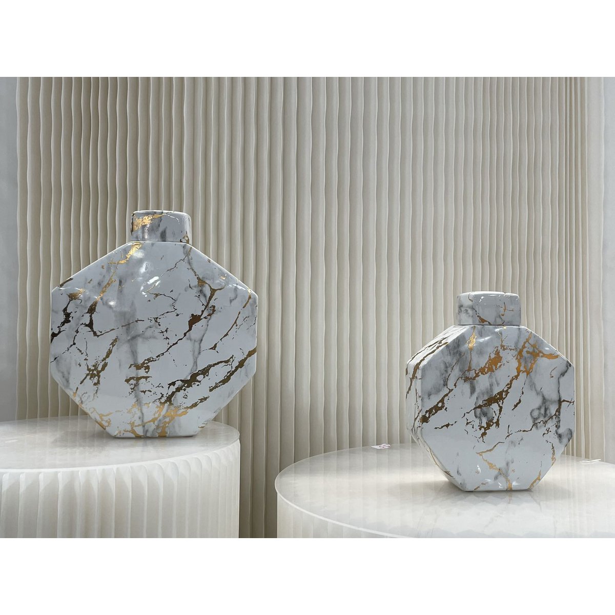 Gouden lak marmeren patroon zeshoek decoratieve pot (klein formaat)