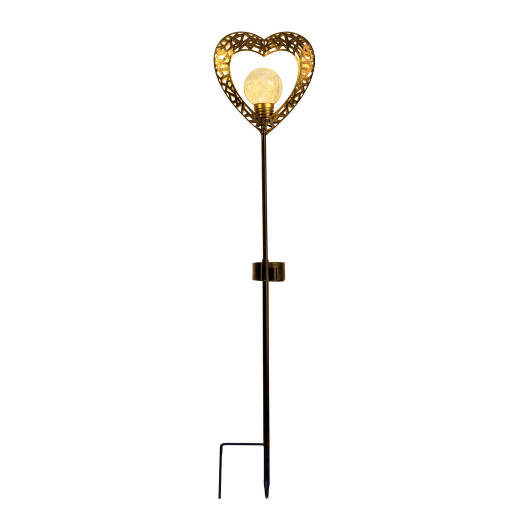 2 Set LED LED Solar Lamp "Heart" met Earth Skeer voor de tuin en terras gemaakt van metaal in zwart, en goud, met stevig ingebouwde LED's, 59 cm hoog
