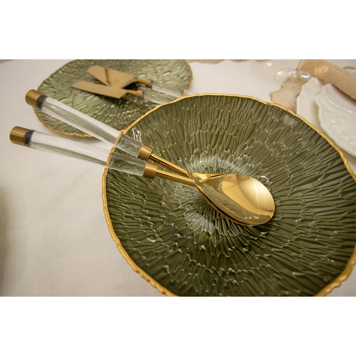 Gouden salade bestek met transparante handgreep