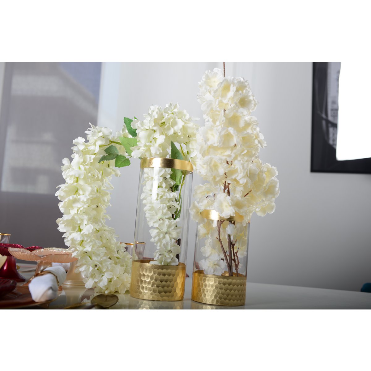 Transparante en gouden vaas H30cm