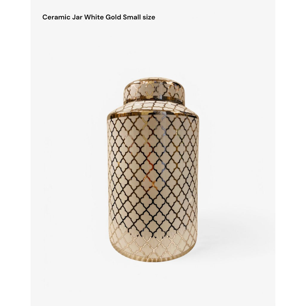 Keramieken pot wit goud (klein formaat: H*30 B*15)