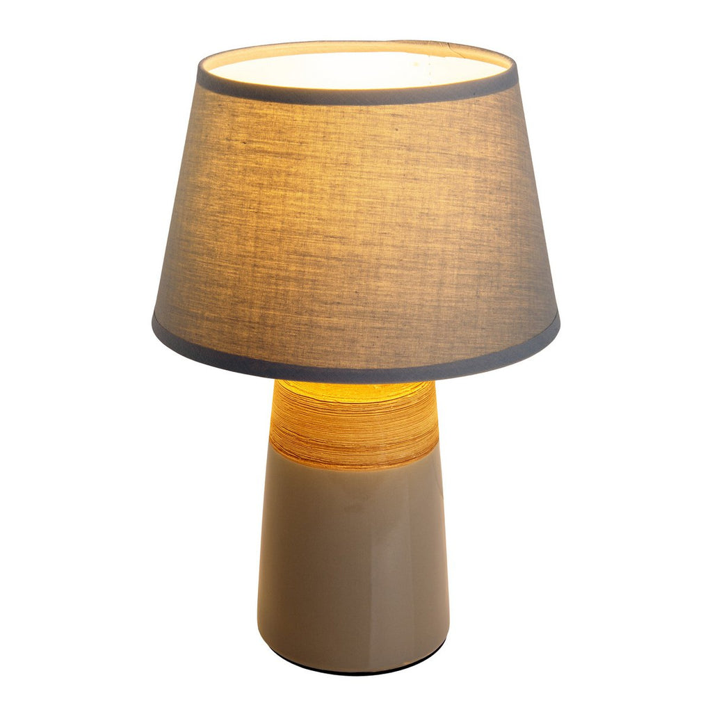 Liv · Houten tafellamp met linnen kap — grijs