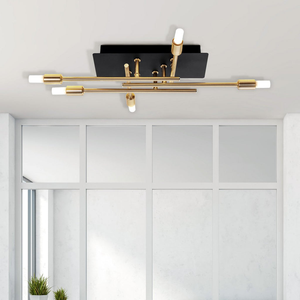 LED -plafondlamp "Ancona" met achtergrondverlichting gemaakt van metaal in zwart en messing, G9 -versies, lamp voor woonkamer, eetkamer, gang en kantoor, ca.